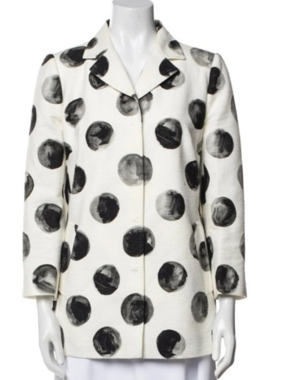 Dolce And Gabbana Polka Dot Wool Blend Coat - White/Black